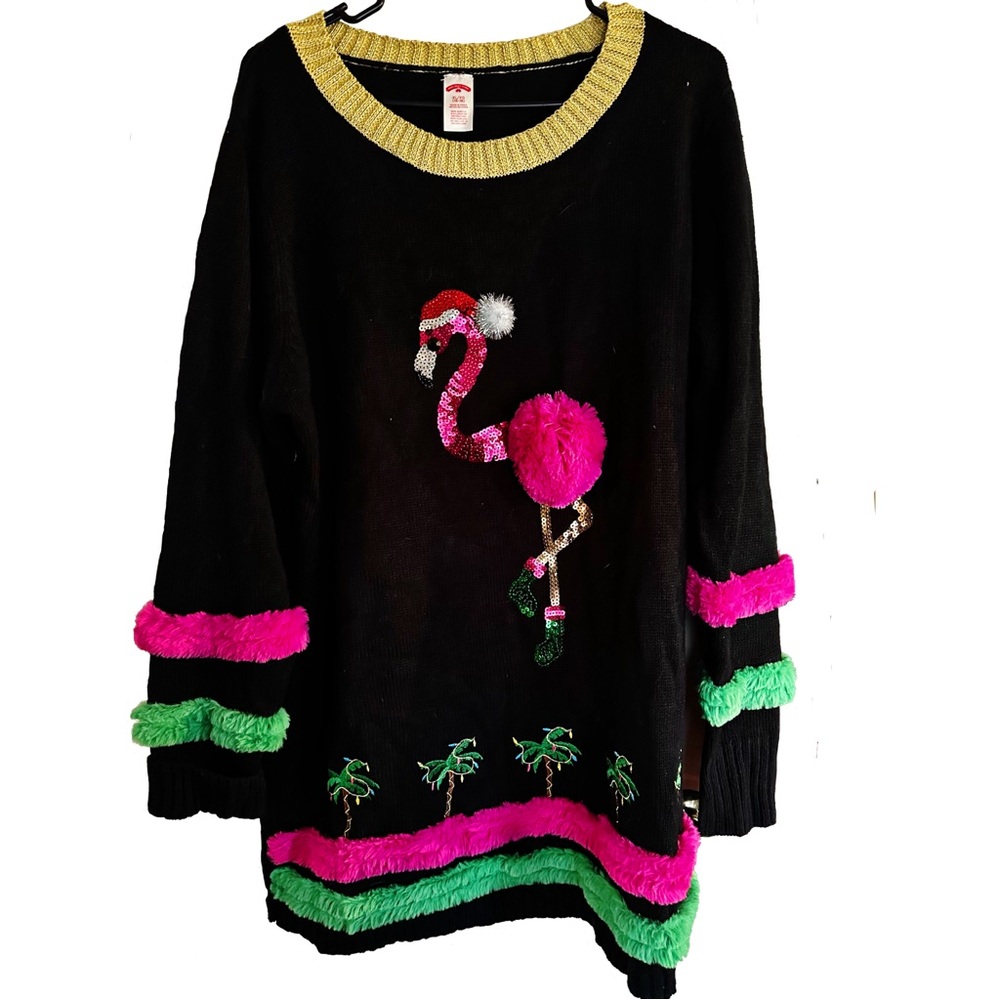 Holiday Time Flamingo Tropical Ugly Christmas Sweater